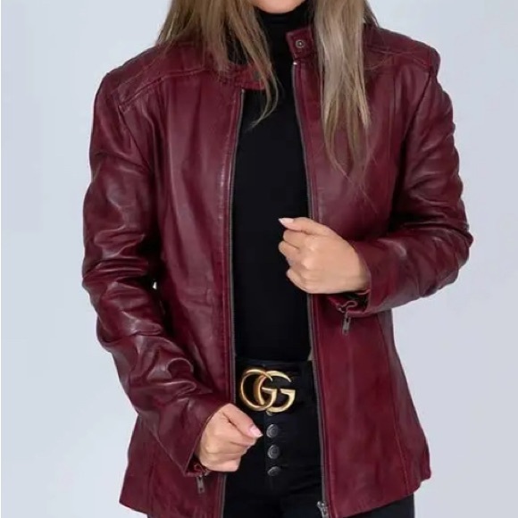 Jackets & Blazers - Burgundy Faux Leather Bomber Jacket No Size See Measurements EUC
